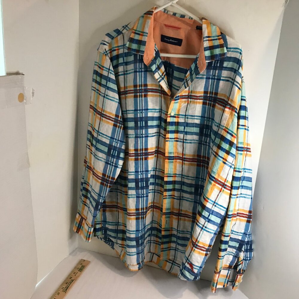 Men's Plaid Button-Up Shirt in Blue & Yellow